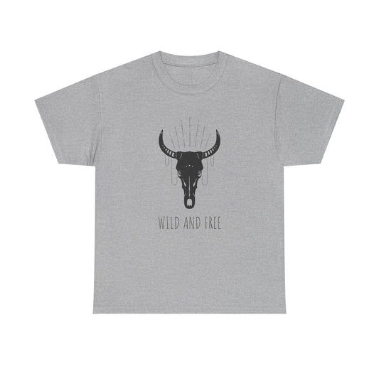 Wild and Free T-Shirt with Longhorn Skull, Boho Graphic Tee, Western Style Shirt,  Perfect Gift for Nature Lovers, Unique Cow Skull Apparel