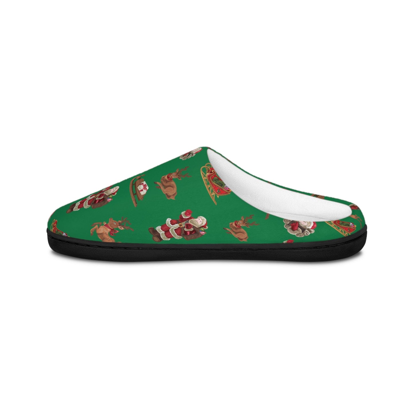 Green Christmas Slippers: Santa and Reindeer Flannel Fleece House Shoes