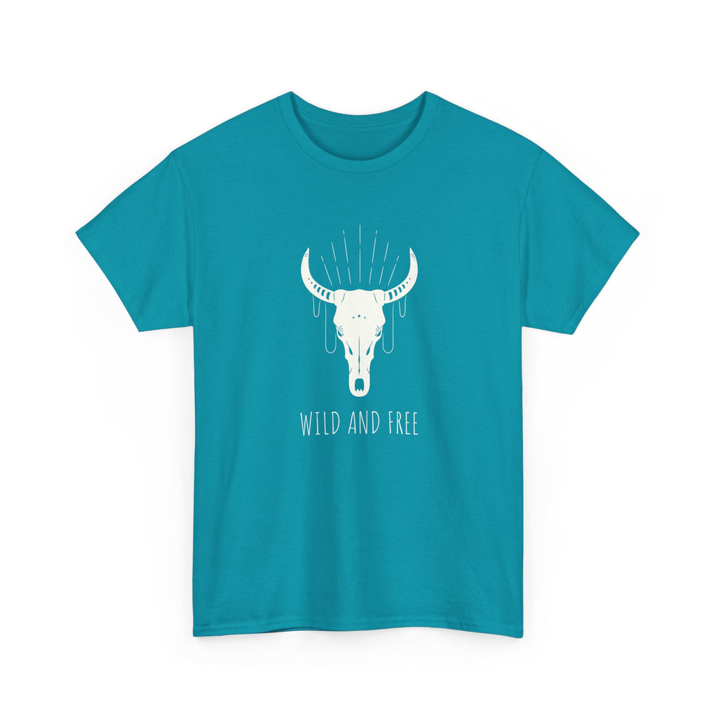 Wild and Free T-Shirt with Longhorn Skull, Boho Graphic Tee, Western Style Shirt,  Perfect Gift for Nature Lovers, Unique Cow Skull Apparel