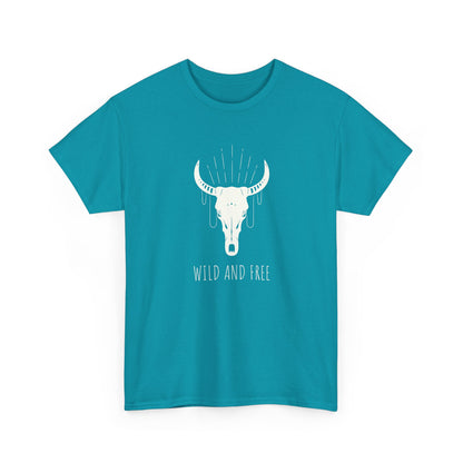 Wild and Free T-Shirt with Longhorn Skull, Boho Graphic Tee, Western Style Shirt,  Perfect Gift for Nature Lovers, Unique Cow Skull Apparel