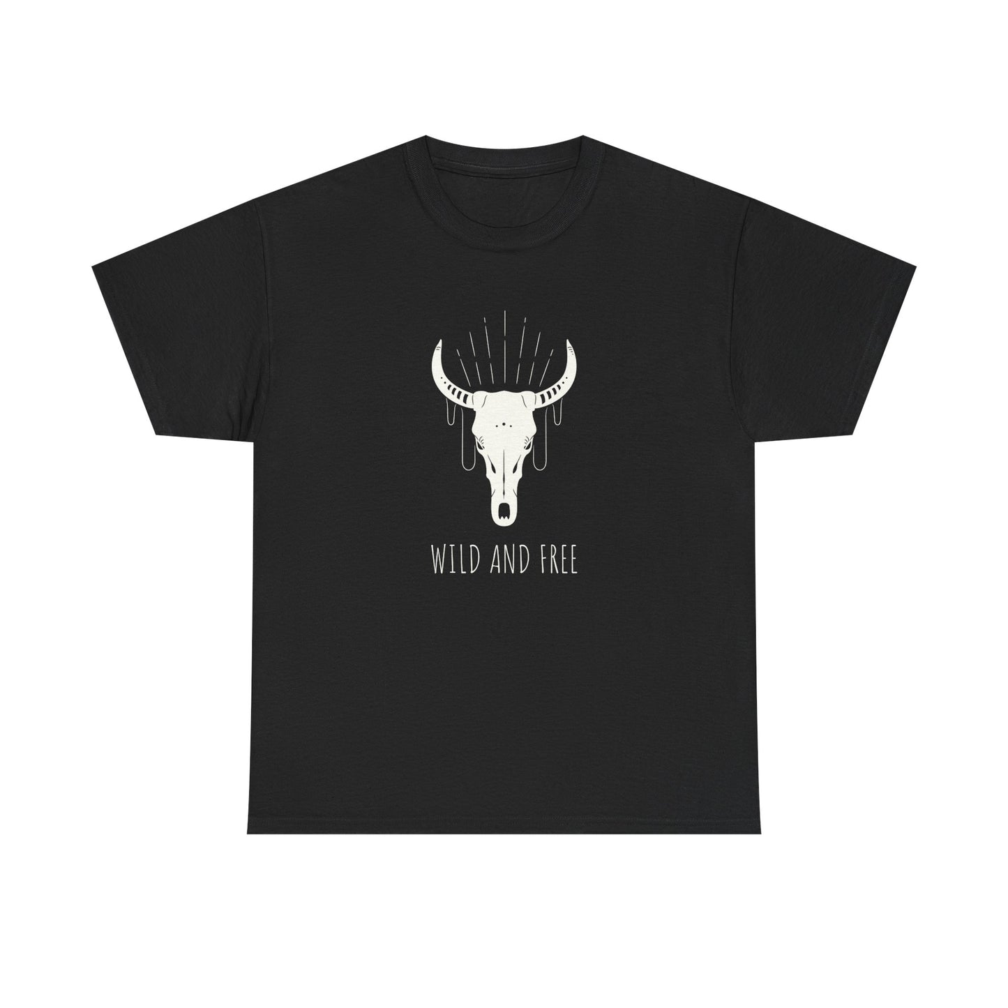 Wild and Free T-Shirt with Longhorn Skull, Boho Graphic Tee, Western Style Shirt,  Perfect Gift for Nature Lovers, Unique Cow Skull Apparel
