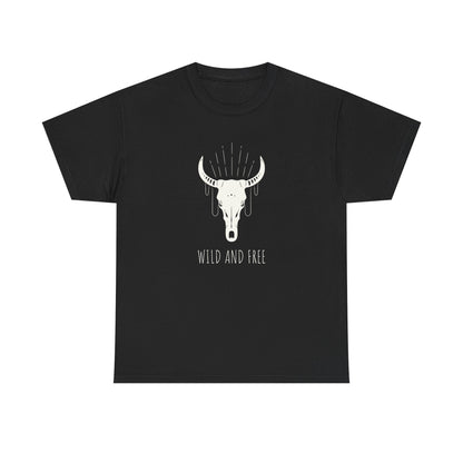Wild and Free T-Shirt with Longhorn Skull, Boho Graphic Tee, Western Style Shirt,  Perfect Gift for Nature Lovers, Unique Cow Skull Apparel