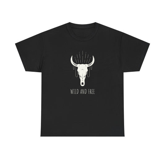 Wild and Free T-Shirt with Longhorn Skull, Boho Graphic Tee, Western Style Shirt,  Perfect Gift for Nature Lovers, Unique Cow Skull Apparel