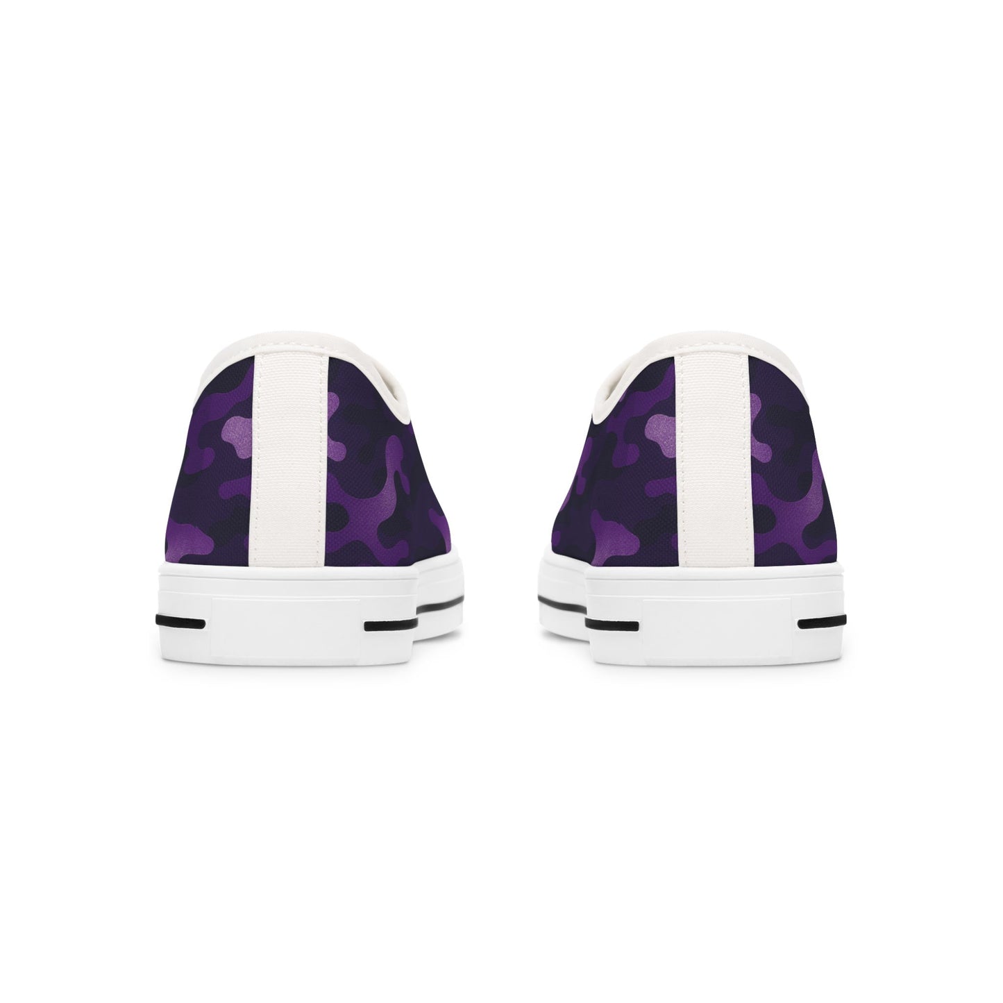 Purple camo and white sneakers with a pattern on a white background