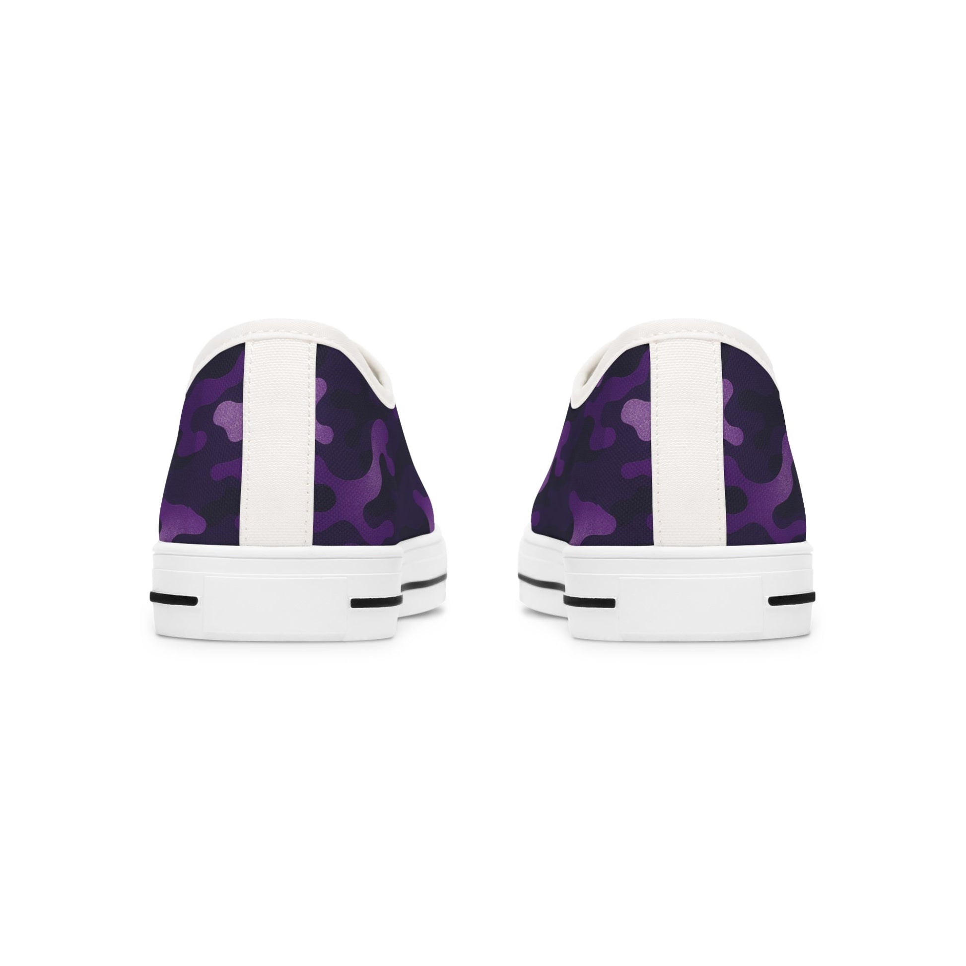 Purple camo and white sneakers with a pattern on a white background