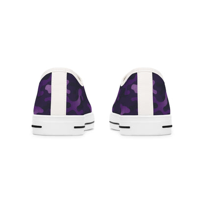 Purple camo and white sneakers with a pattern on a white background
