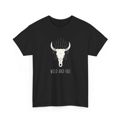 Wild and Free T-Shirt with Longhorn Skull, Boho Graphic Tee, Western Style Shirt,  Perfect Gift for Nature Lovers, Unique Cow Skull Apparel