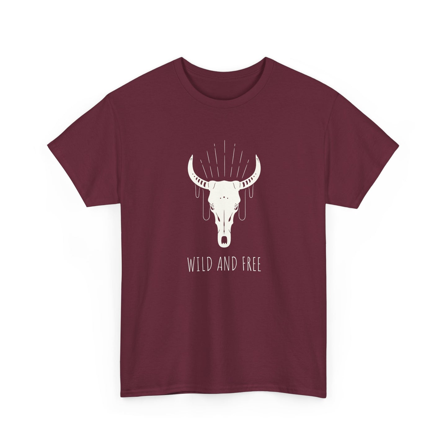 Wild and Free T-Shirt with Longhorn Skull, Boho Graphic Tee, Western Style Shirt,  Perfect Gift for Nature Lovers, Unique Cow Skull Apparel