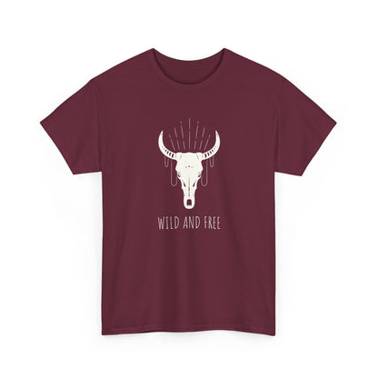 Wild and Free T-Shirt with Longhorn Skull, Boho Graphic Tee, Western Style Shirt,  Perfect Gift for Nature Lovers, Unique Cow Skull Apparel