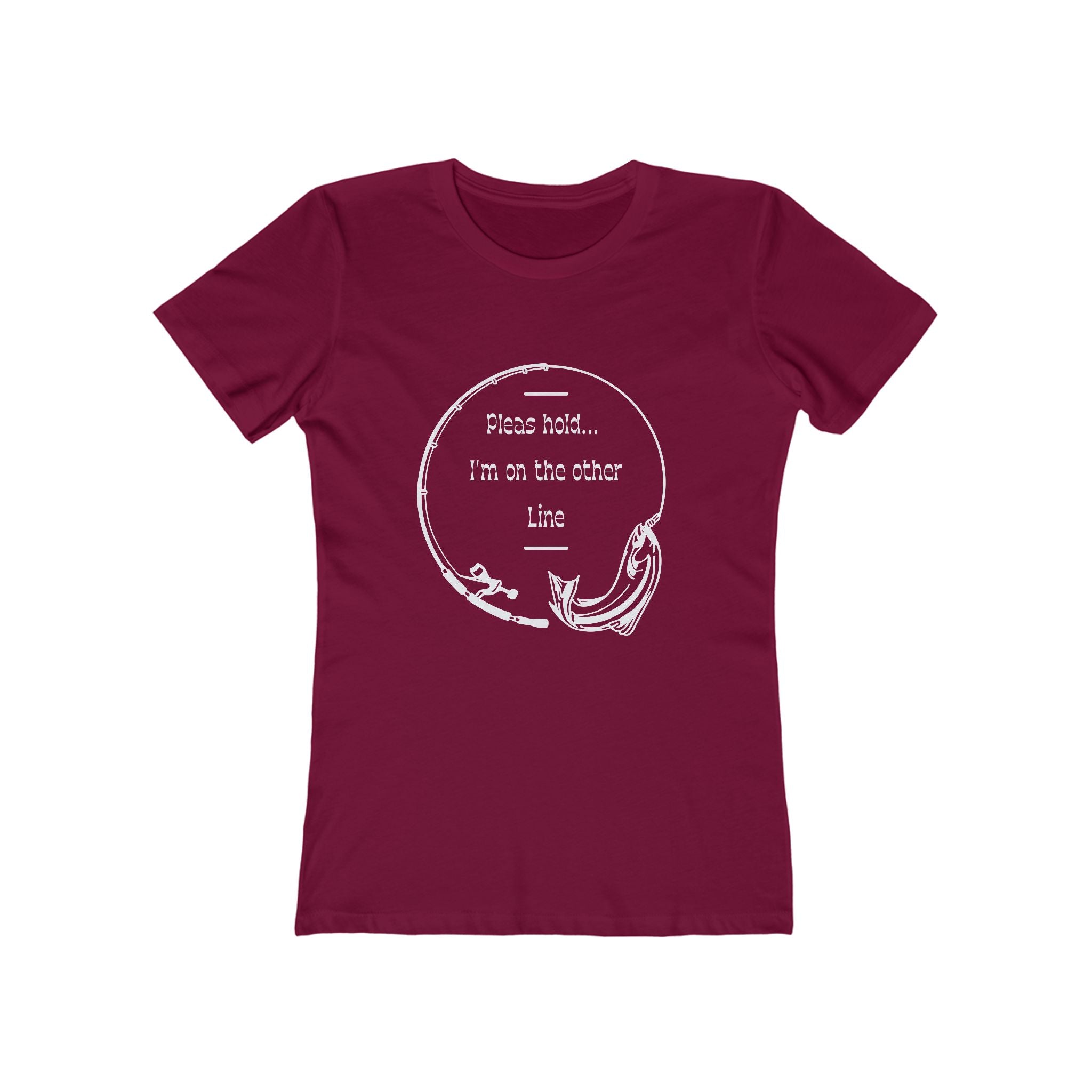 Funny Fishing T-Shirt, Women's Boyfriend Tee, Hold I'm on the Other Line, Fisherman Gift, Fishing Rod Tee, Comfy Graphic Tee