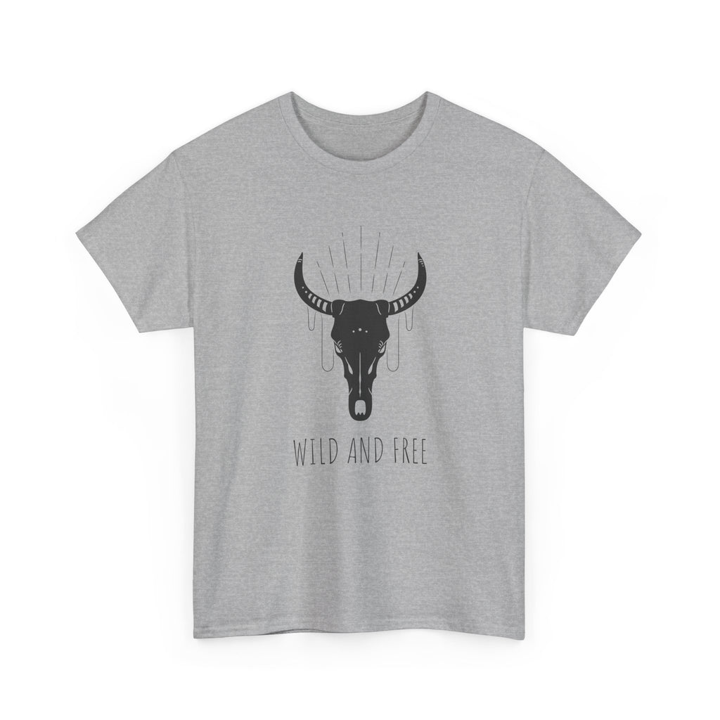 Wild and Free T-Shirt with Longhorn Skull, Boho Graphic Tee, Western Style Shirt,  Perfect Gift for Nature Lovers, Unique Cow Skull Apparel