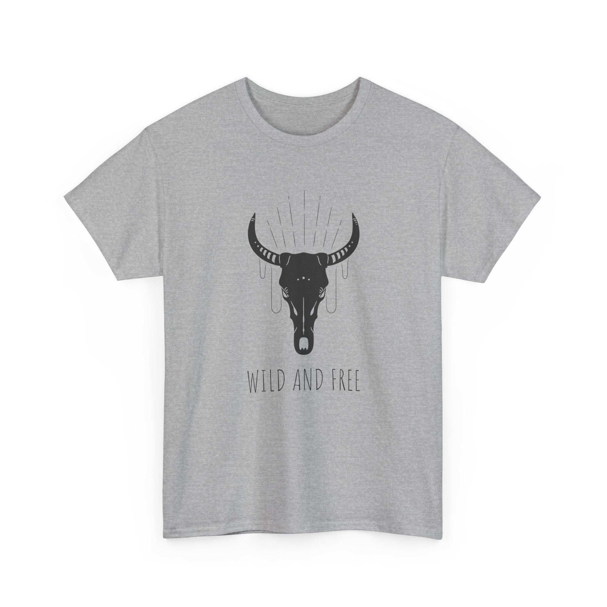 Wild and Free T-Shirt with Longhorn Skull, Boho Graphic Tee, Western Style Shirt,  Perfect Gift for Nature Lovers, Unique Cow Skull Apparel