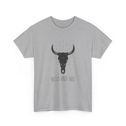 Wild and Free T-Shirt with Longhorn Skull, Boho Graphic Tee, Western Style Shirt,  Perfect Gift for Nature Lovers, Unique Cow Skull Apparel