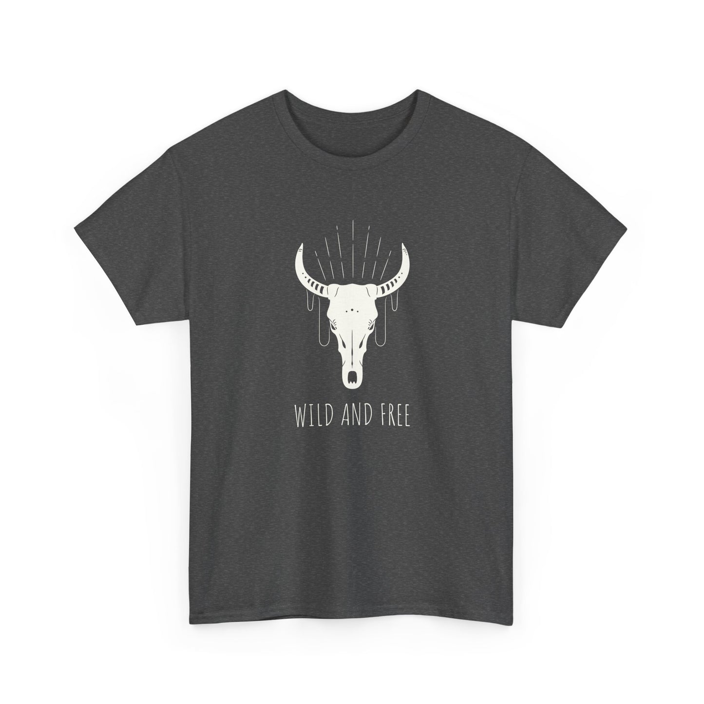Wild and Free T-Shirt with Longhorn Skull, Boho Graphic Tee, Western Style Shirt,  Perfect Gift for Nature Lovers, Unique Cow Skull Apparel