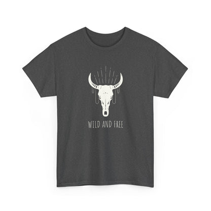 Wild and Free T-Shirt with Longhorn Skull, Boho Graphic Tee, Western Style Shirt,  Perfect Gift for Nature Lovers, Unique Cow Skull Apparel
