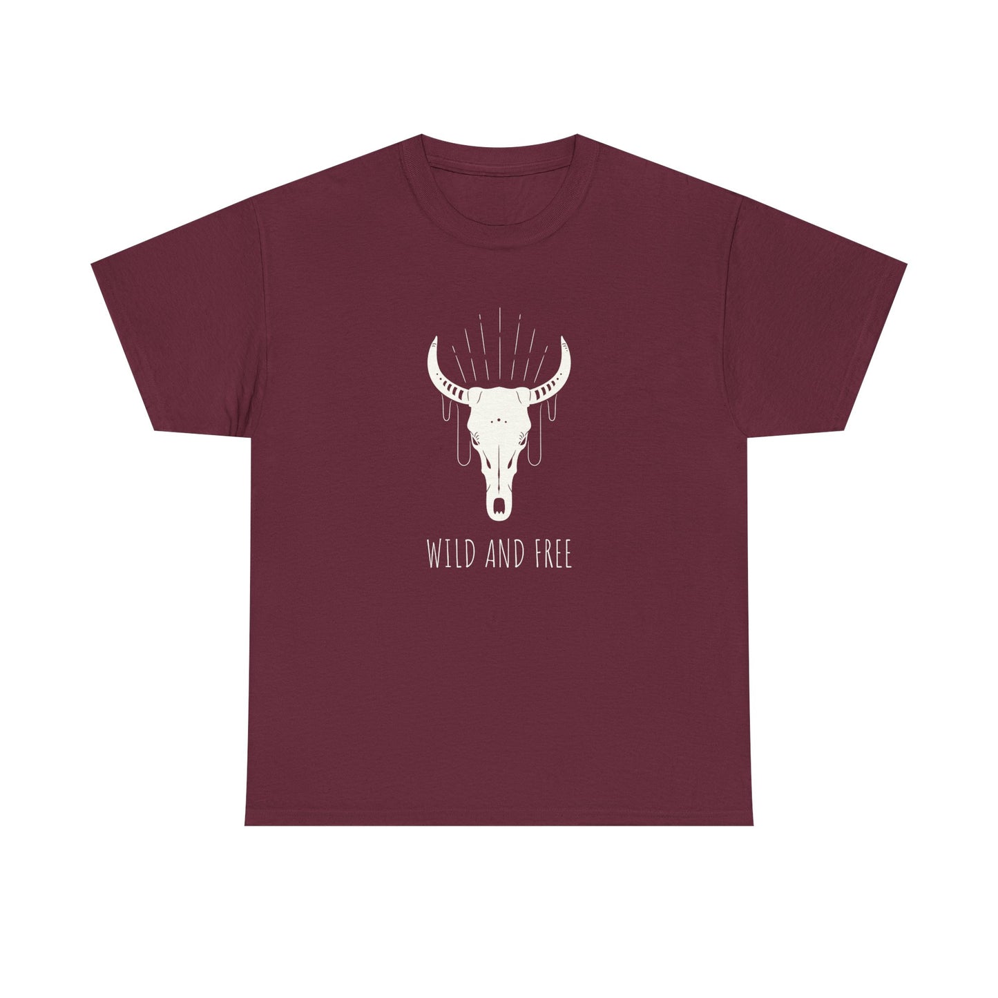 Wild and Free T-Shirt with Longhorn Skull, Boho Graphic Tee, Western Style Shirt,  Perfect Gift for Nature Lovers, Unique Cow Skull Apparel