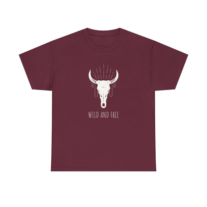 Wild and Free T-Shirt with Longhorn Skull, Boho Graphic Tee, Western Style Shirt,  Perfect Gift for Nature Lovers, Unique Cow Skull Apparel