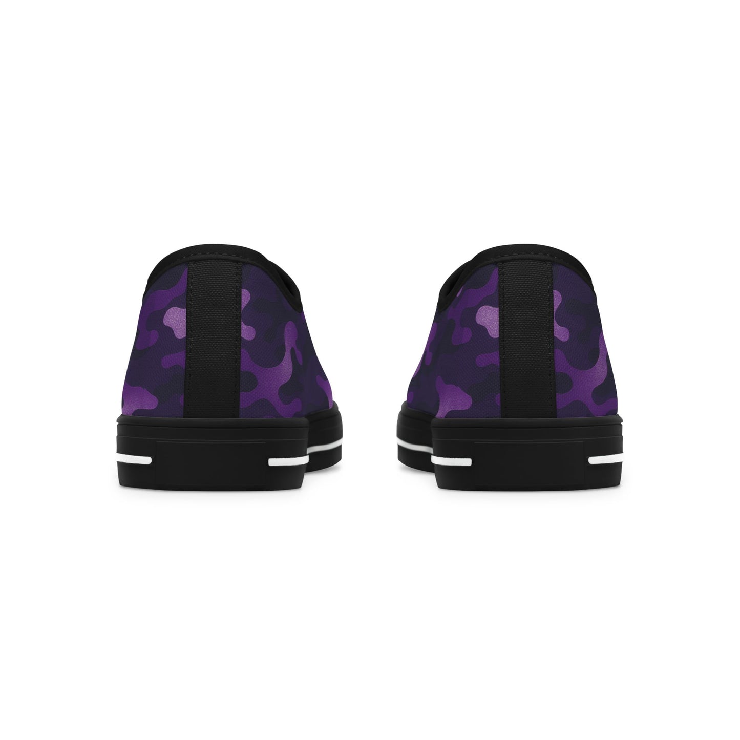 Purple and black slip-on shoes with white sole on a white background