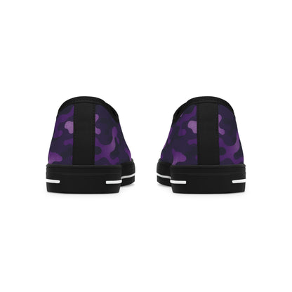 Purple and black slip-on shoes with white sole on a white background
