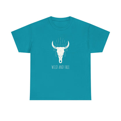Wild and Free T-Shirt with Longhorn Skull, Boho Graphic Tee, Western Style Shirt,  Perfect Gift for Nature Lovers, Unique Cow Skull Apparel