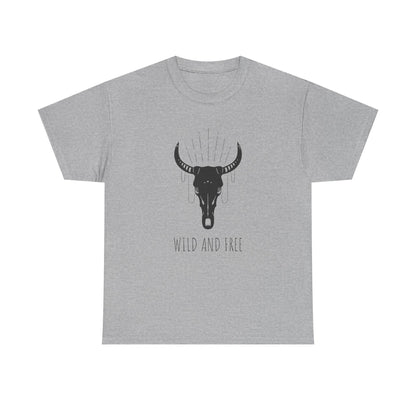 Wild and Free T-Shirt with Longhorn Skull, Boho Graphic Tee, Western Style Shirt,  Perfect Gift for Nature Lovers, Unique Cow Skull Apparel
