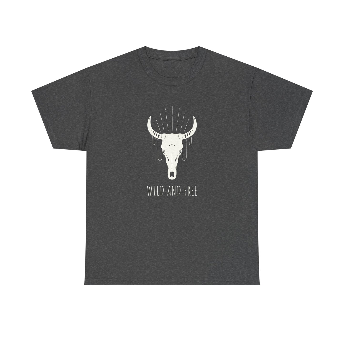 Wild and Free T-Shirt with Longhorn Skull, Boho Graphic Tee, Western Style Shirt,  Perfect Gift for Nature Lovers, Unique Cow Skull Apparel