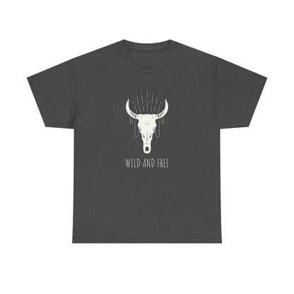 Wild and Free T-Shirt with Longhorn Skull, Boho Graphic Tee, Western Style Shirt,  Perfect Gift for Nature Lovers, Unique Cow Skull Apparel