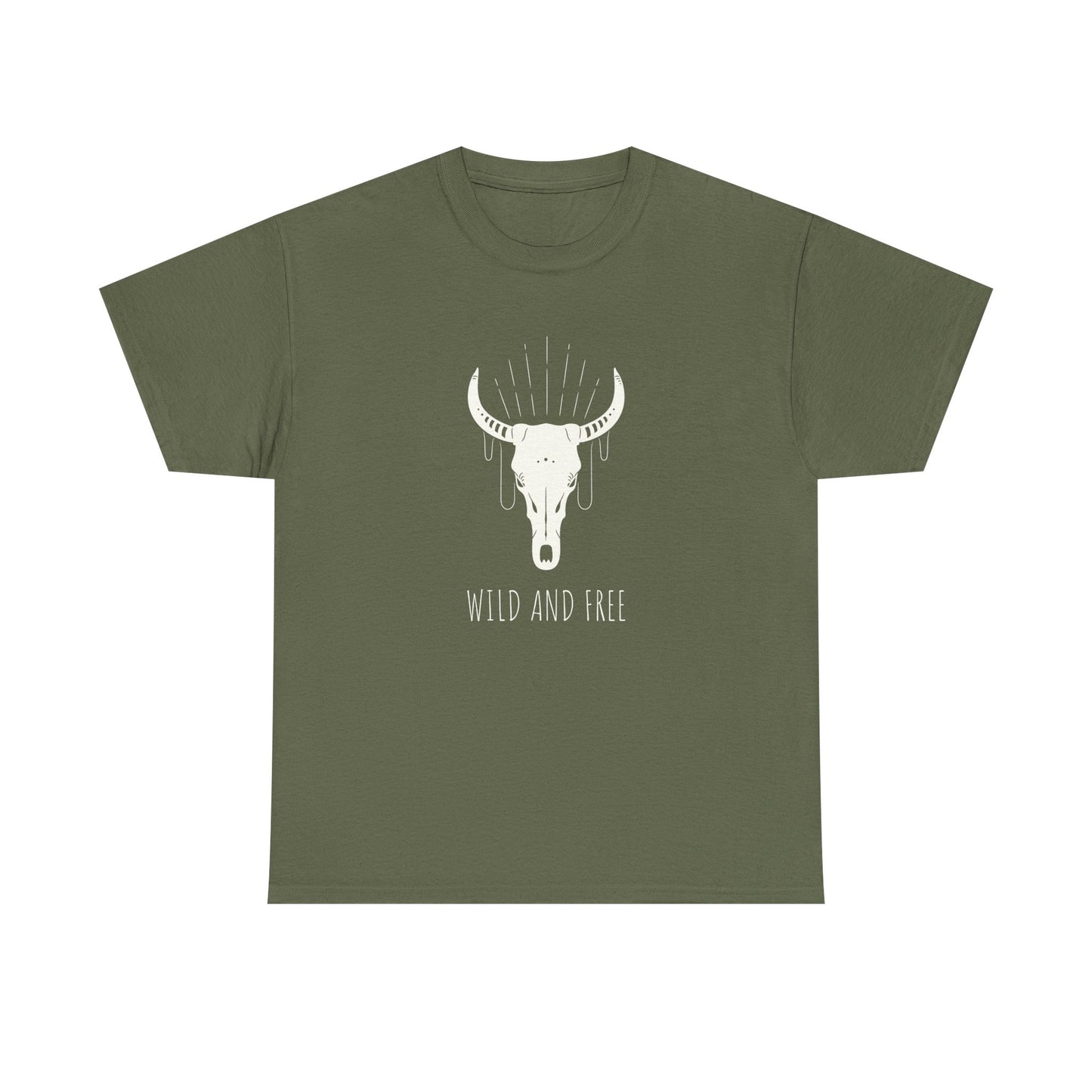 Wild and Free T-Shirt with Longhorn Skull, Boho Graphic Tee, Western Style Shirt,  Perfect Gift for Nature Lovers, Unique Cow Skull Apparel