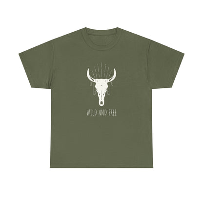 Wild and Free T-Shirt with Longhorn Skull, Boho Graphic Tee, Western Style Shirt,  Perfect Gift for Nature Lovers, Unique Cow Skull Apparel