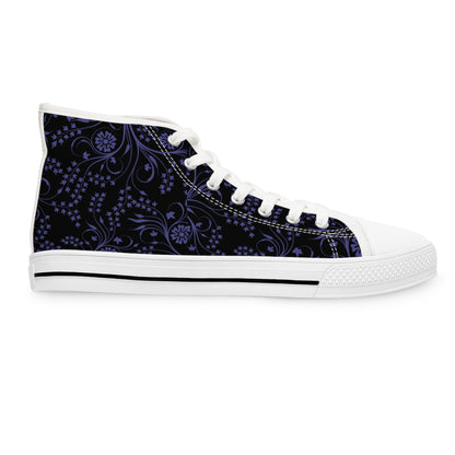 High-top sneaker with purple floral pattern on a white background