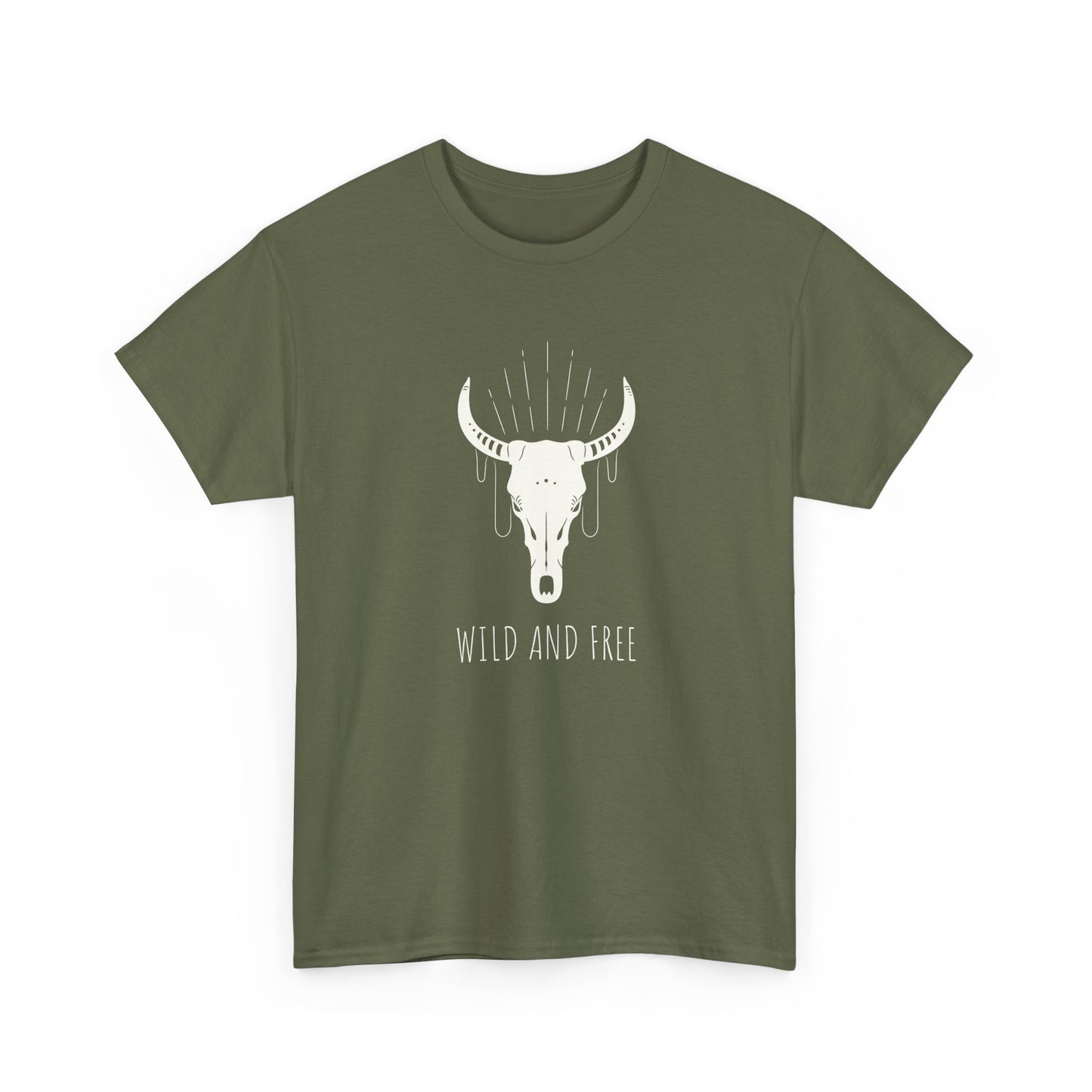 Wild and Free T-Shirt with Longhorn Skull, Boho Graphic Tee, Western Style Shirt,  Perfect Gift for Nature Lovers, Unique Cow Skull Apparel