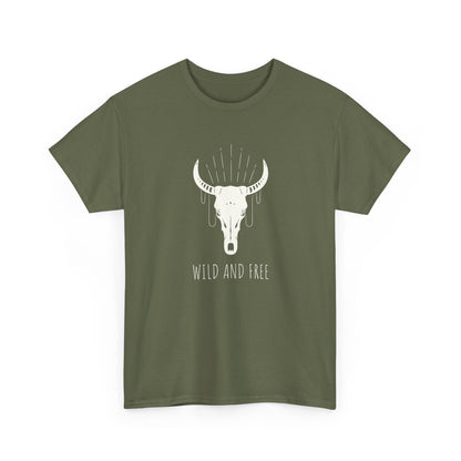 Wild and Free T-Shirt with Longhorn Skull, Boho Graphic Tee, Western Style Shirt,  Perfect Gift for Nature Lovers, Unique Cow Skull Apparel