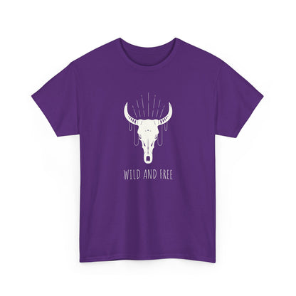 Wild and Free T-Shirt with Longhorn Skull, Boho Graphic Tee, Western Style Shirt,  Perfect Gift for Nature Lovers, Unique Cow Skull Apparel