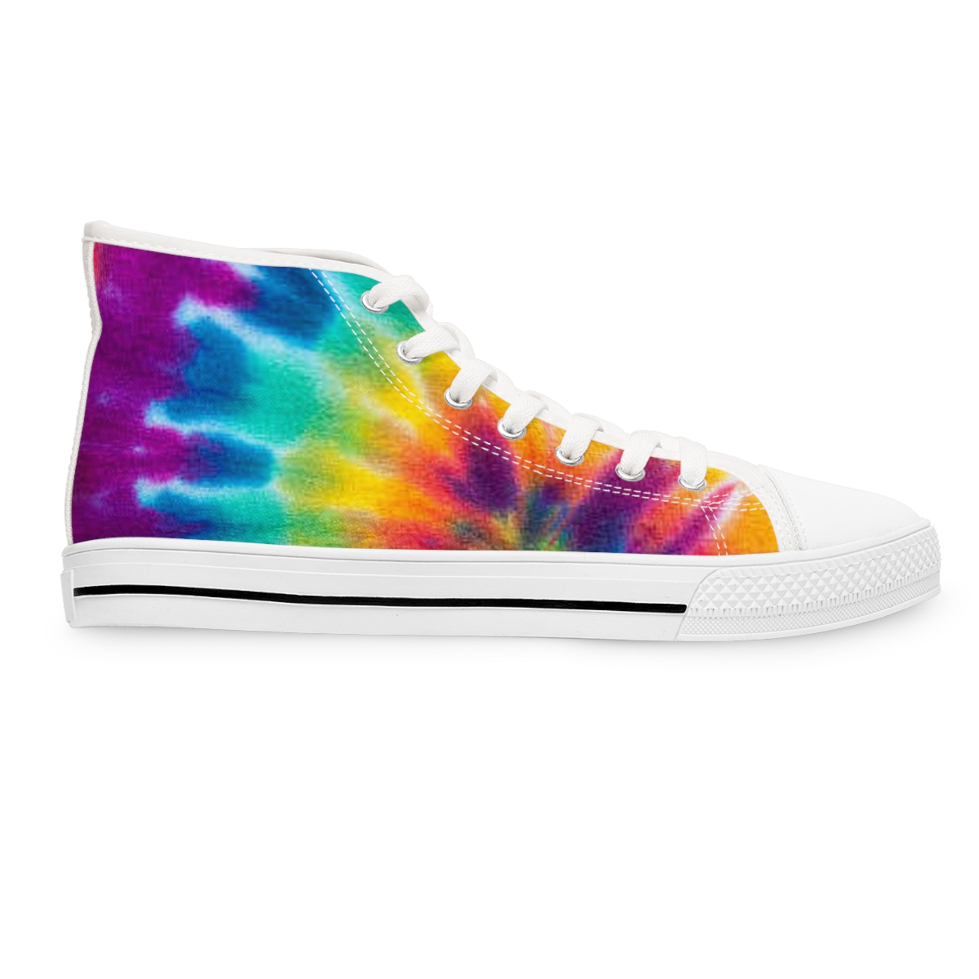 Tie-dye high-top sneaker on a white background