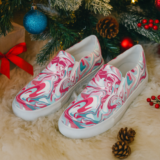 Pink Marble Slip-On Canvas Shoes for Women