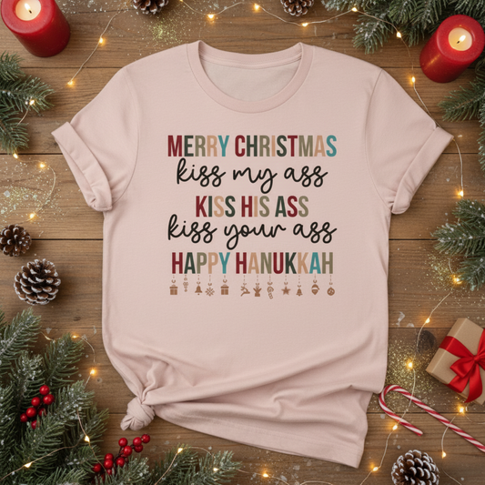 Funny Merry Christmas Tee | Sarcastic Holiday T-Shirt | Blue, Gray, Pink, White