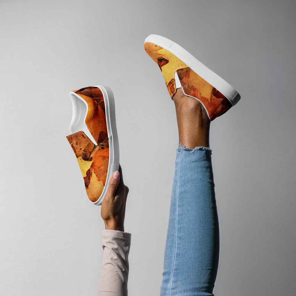 Fall Leaves Women's Canvas Slip-On Sneakers: Autumn Deck Shoes