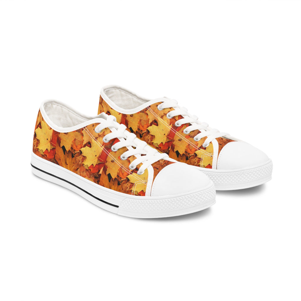 Autumn Leaf Print Low Top Sneakers: Trendy Fall Fashion Footwear for Women