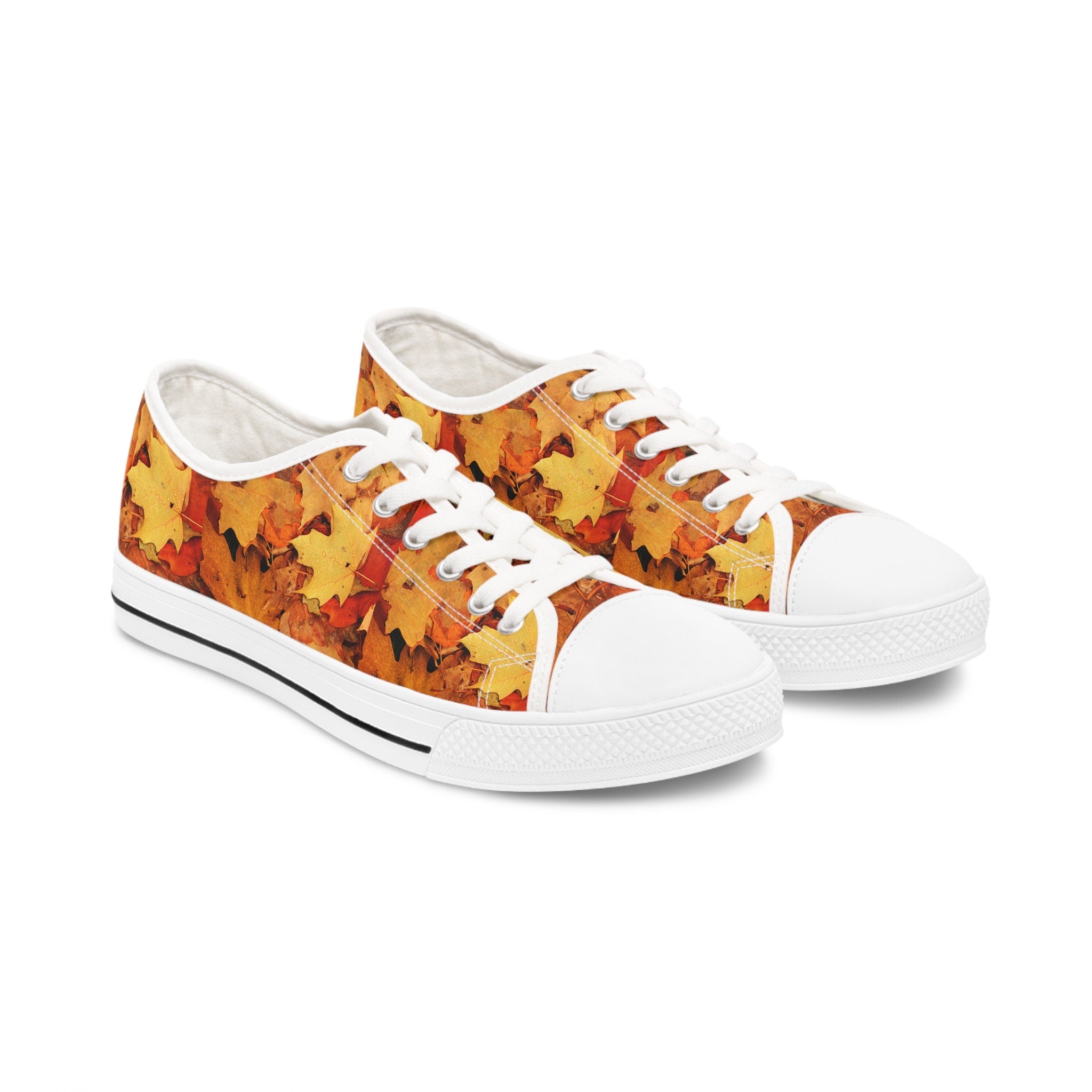 Autumn Leaf Print Low Top Sneakers: Trendy Fall Fashion Footwear for Women