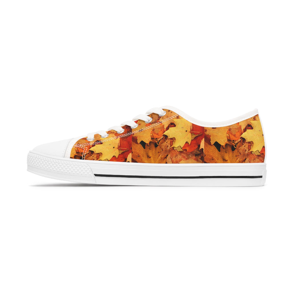 Autumn Leaf Print Low Top Sneakers: Trendy Fall Fashion Footwear for Women
