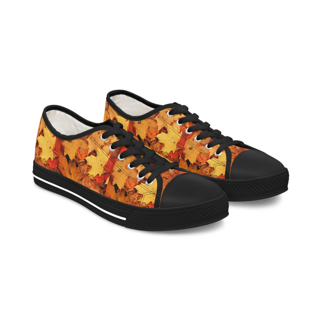 Autumn Leaf Print Low Top Sneakers: Trendy Fall Fashion Footwear for Women