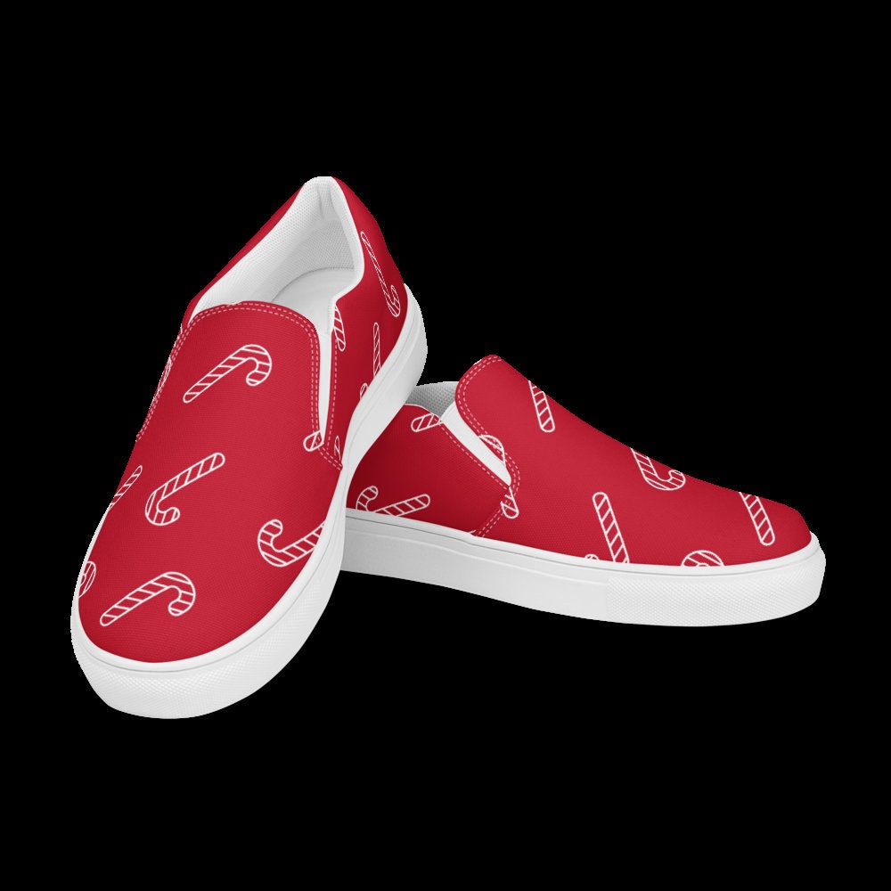Christmas Candy Cane Sneakers, Red, Women’s slip-on canvas shoes, Gift for Her