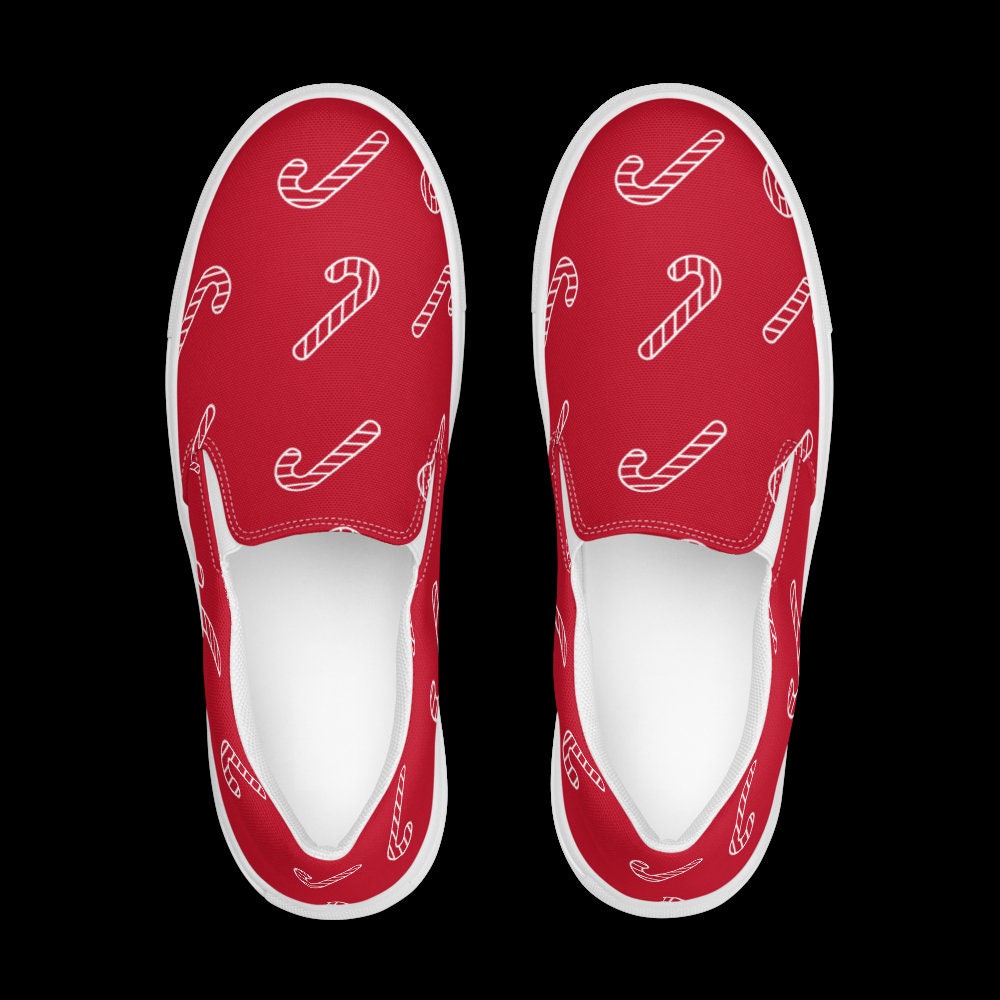 Christmas Candy Cane Sneakers, Red, Women’s slip-on canvas shoes, Gift for Her