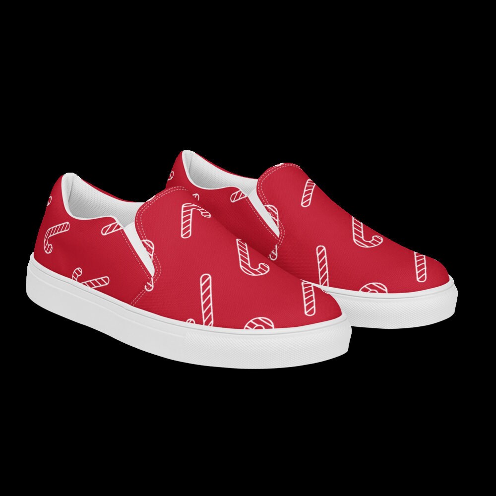 Christmas Candy Cane Sneakers, Red, Women’s slip-on canvas shoes, Gift for Her
