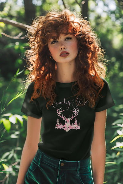 Camo Deer Women's Tee: Country Girl Woodland Silhouette