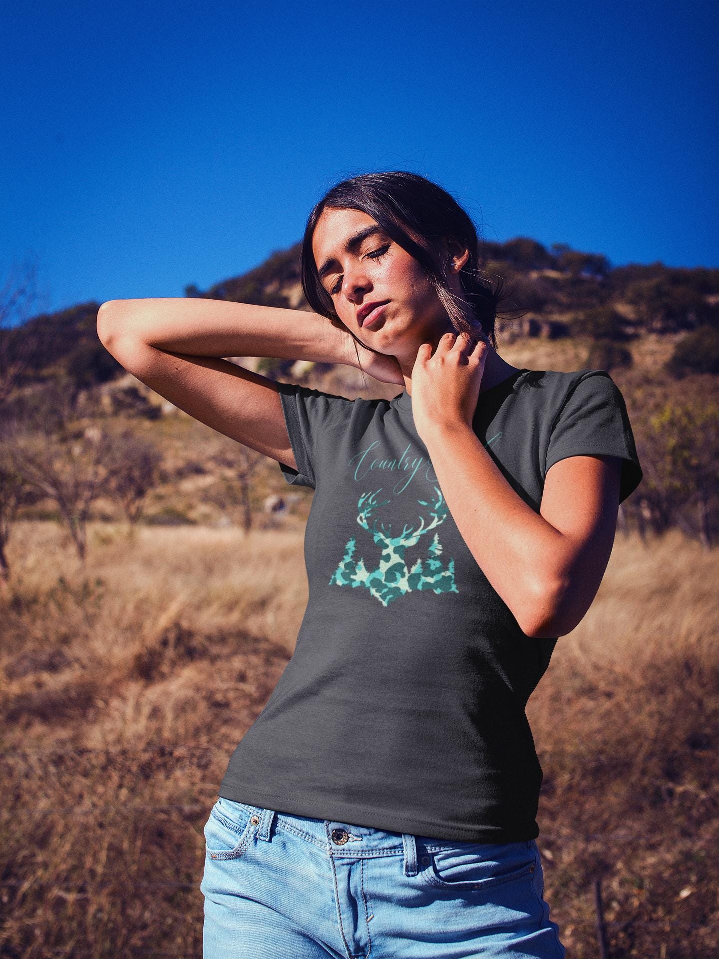 Camo Deer T-Shirt: Country Girl Woodland Silhouette Tee