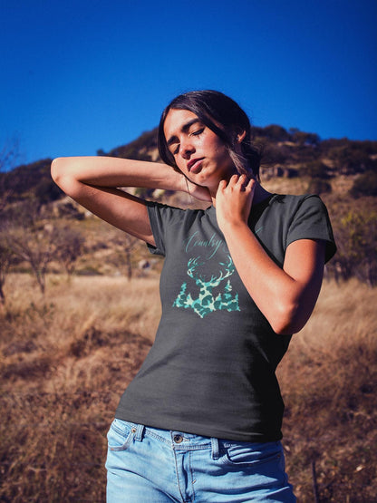 Camo Deer T-Shirt: Country Girl Woodland Silhouette Tee