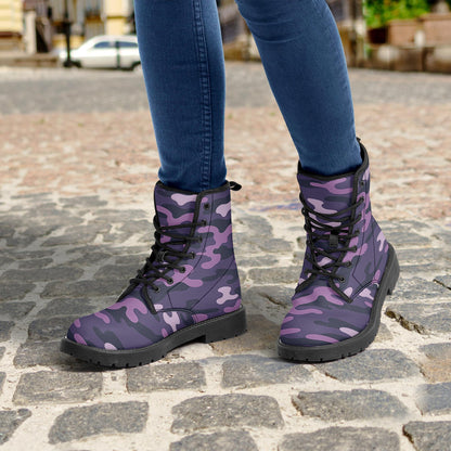 Unisex Purple Camo Waterproof Combat Boots