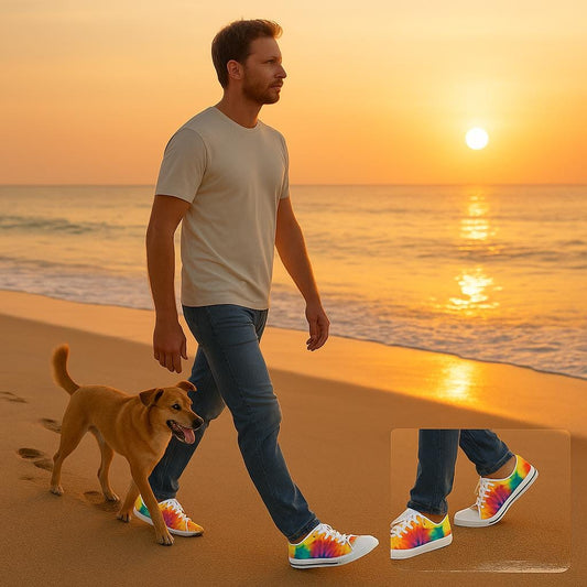 Vibrant Tie-Dye Low Top Sneakers: Colorful Rainbow Trainers for Men's Casual Street Style