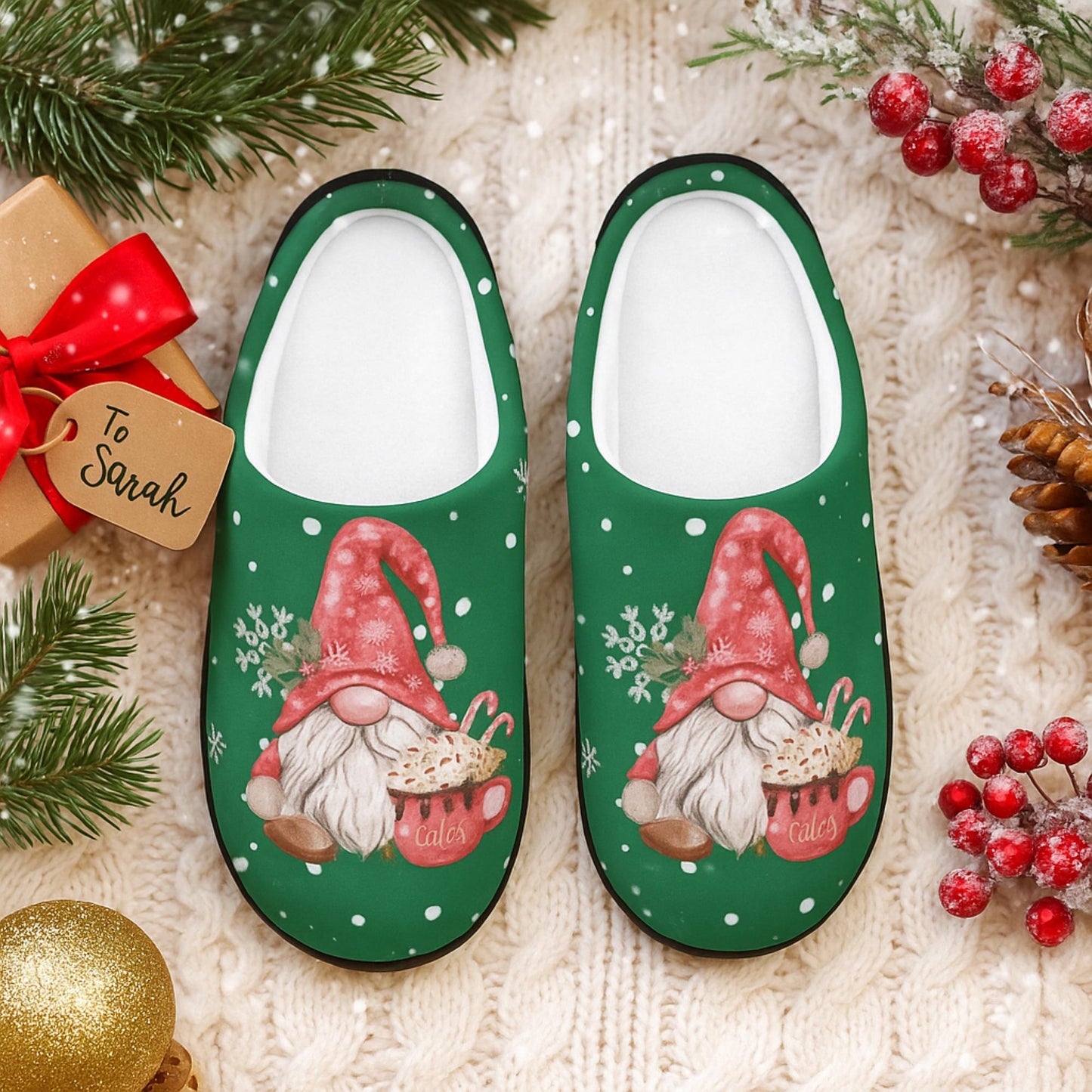 Festive Santa Gnome Slippers: Cozy Christmas Footwear for Women, Indoor Holiday House Shoes